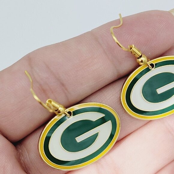 Team NFL Green Bay Packers Logo Drop Dangle Earrings 2011 Football Fan Accessory - Picture 3 of 6